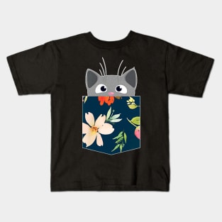 Cute Cat Faux Fake Pocket  For Girls,  And Kids T-Shirt